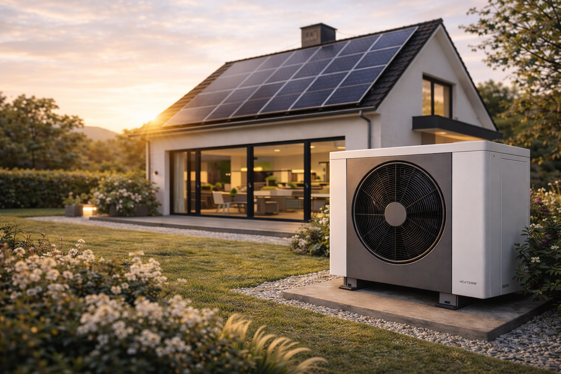 Modernes Haus mit Wärmepumpe